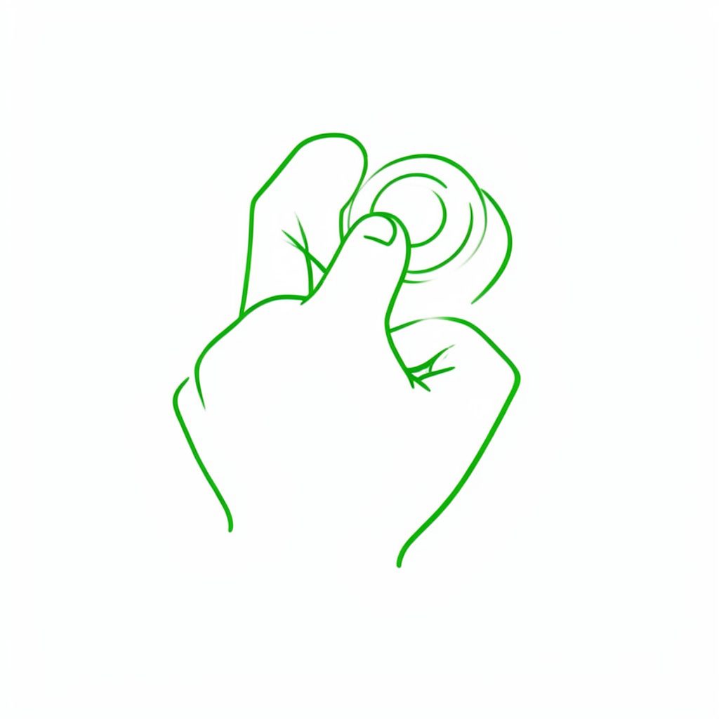 Dibujo minimalista de una mano pulsando un botón luminoso, trazo fino sobre fondo blanco.
